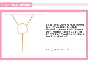 Productspecificaties van de gouden Y-vormige lasso-ketting van duurzaam roestvrij staal