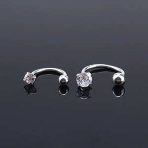 G23 titanium horseshoe ring piercing with cubic zirconia and polished ball stud