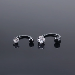 G23 Titanium black horseshoe rings set with clear cubic zirconia in two sizes