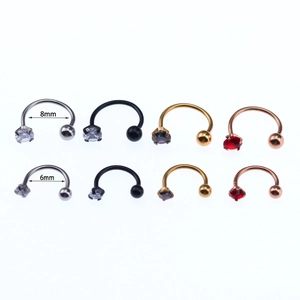 8-piece set of G23 titanium horseshoe rings with zircon in silver gold black and rose gold