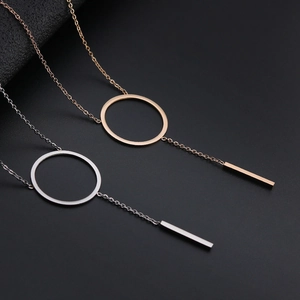 Roestvrijstalen Lariat Y Hanger Halsketting Voor Vrouwen Minimalistisch Geometrisch Cirkel Balk Hart Kwastje Verstelbare Schakelketting Mode Sieraden Cadeau