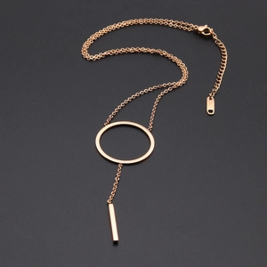 Modieuze roségouden Y-vormige lariat ketting met cirkel en staaf hanger voor dames