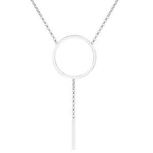 Elegante zilveren Y-lariatketting met geometrische cirkel en lange staafhanger