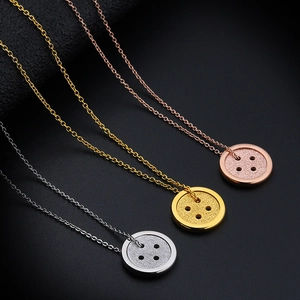 Titanium stalen kettingset met knophangers in goud, zilver en roségoud met glitter