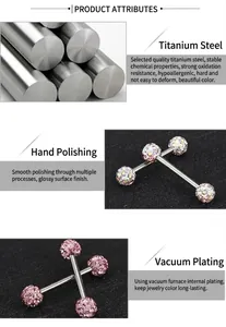 Vue détaillée du piercing barbell à bille de 5mm en acier poli avec cristaux brillants