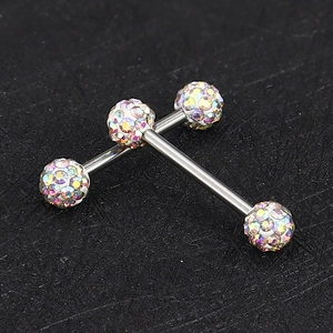 Piercing de langue barbell 5mm en acier inoxydable poli serti de cristaux AB
