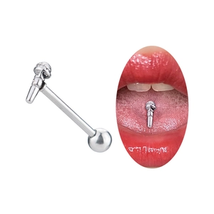 Piercing de Langue en Acier au Titane Punk Forme Serpent Crâne Microphone Barbell Unisexe Bijoux de Piercing Hip Hop