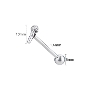 Bijou piercing industriel crâne en acier titane avec tête de 10mm et tige de 1,6mm