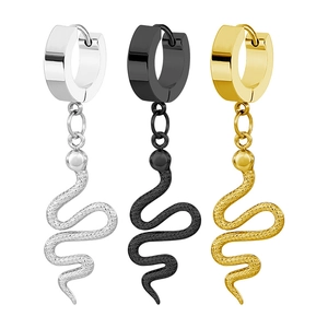 Punk snake earrings set in silver, black and gold finish with detailed scale texture