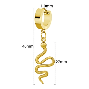Gold stainless steel snake hoop earrings featuring snake charms and 46mm total length