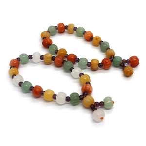 Multicolor natural stone pumpkin bead bracelet with 8x10mm beads and tassel detail