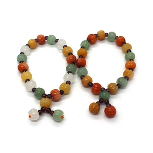 Handmade mixed-color pumpkin-shaped stone beaded bracelets with green yellow and white beads