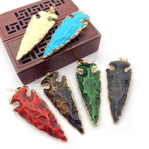 Boheems Hars Pijlpunt Hanger Met Vergulde Gouden Rand Natuursteen Textuur DIY Sieraden Tribal Etnisch Accessoire