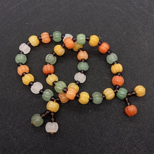 Multi-Color Natural Stone Pumpkin Bead Bracelet For Women Girls Carved Jade Shape Beads Jewelry Gift With Dangling Charms