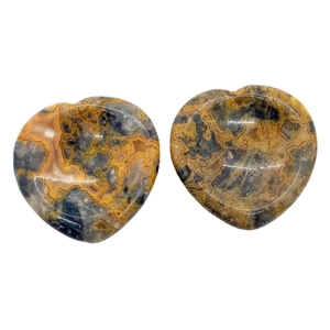 Pair of natural crazy lace agate stones in polished heart shape for meditation and decor