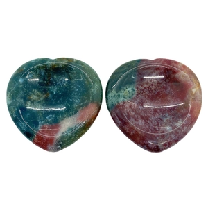 Polished heart shaped natural stone worry stones in bloodstone and jasper minerals