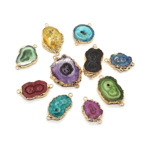 Natural irregular agate pendants with gold plated edges and double connectors for DIY jewelry