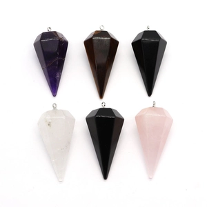 Set of six conical natural stone pendants including amethyst and tiger eye crystals