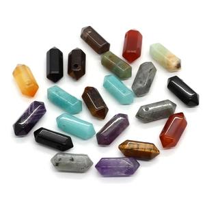 Natuursteen Zeshoekig Prisma Hanger Amethist Tijgeroog Agaat Dubbelpunt Kristal Kogelvorm DIY Sieraden Accessoires