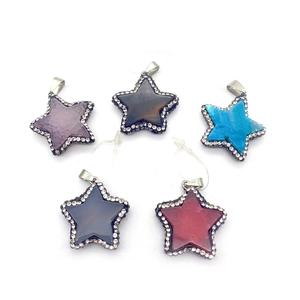 Star-shaped natural stone pendants with rhinestone borders in five vibrant colors