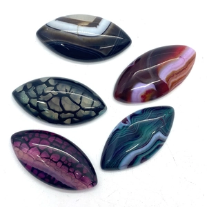 Polished marquise-cut natural dragon vein agate stones in various colors for DIY jewelry
