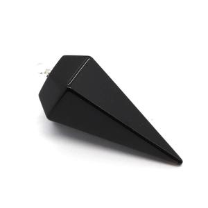 Polished black onyx hexagonal cone pendant with silver metal ring for jewelry making
