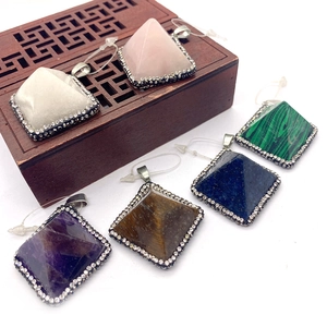 Natural Stone Pyramid Pendant For DIY Jewelry Making Necklaces Retro Geometric Rhinestone Inlaid Gemstone Clasp Charm For Women Gift