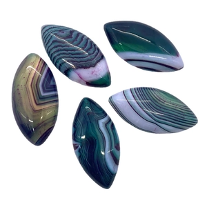 Five natural dragon vein agate marquise beads with unique polished stripes and patterns