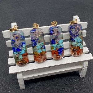 Chakra stone resin pendant with gold wire spiral and bail for DIY jewelry making