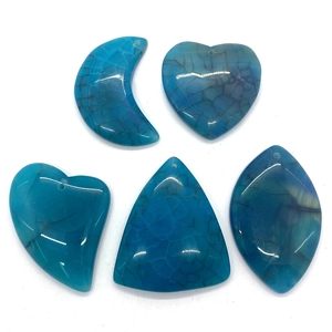 Natural Dragon Vein Agate Stone Pendants For Jewelry Making DIY Moon Heart Oval Triangle Marquise Shapes Blue Dyed Stone