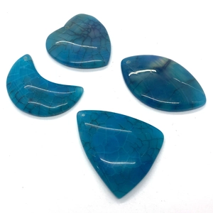 Set of 4 blue dragon vein agate pendants in heart, moon, and geometric shapes for DIY jewelry