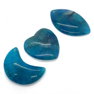 Natural blue agate stone pendants in moon heart and marquise shapes for DIY jewelry