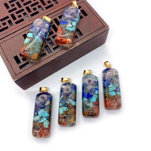 Natural Stone Resin Crushed Stone Orgonite Pendant Cylindrical Spiral Wire Gold Bail Pendant Only DIY Jewelry Accessories