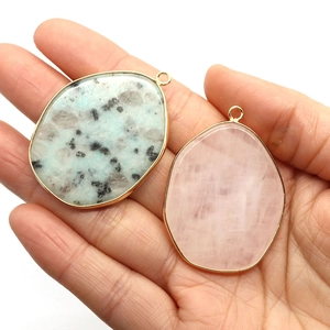 Handheld K2 stone and rose quartz irregular pendants with golden metal borders