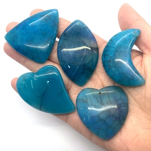 Five pieces set of moon and heart shaped blue agate stone pendants for DIY necklace making