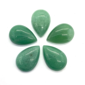 Five pear-shaped green aventurine gemstone cabochons arranged in a floral layout