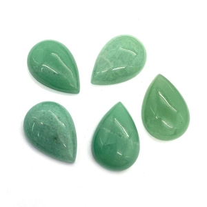 Five pear-shaped green aventurine gemstones with polished cabochon finish and natural texture