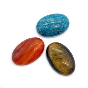 Polished oval Tiger Eye, Red Agate, and Blue stone cabochons for DIY jewelry