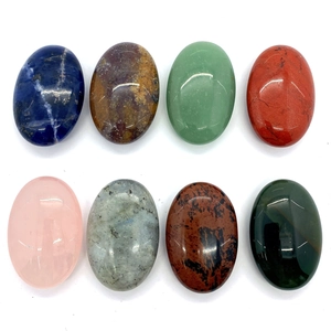 Polished oval natural gemstone set including quartz and aventurine stones in diverse colors