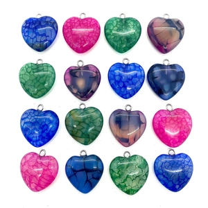 Lot de 16 pendentifs cœurs en agate craquelée aux couleurs variées pour bijoux DIY créatifs