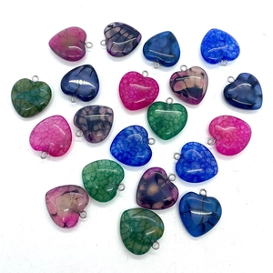 Pendentifs cœur en agate craquelée multicolore pour la création de colliers et bijoux DIY