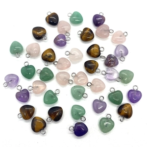 Heart Shape Natural Stone Pendants Amethyst Rose Quartz Tigers Eye Alloy Connector Charms For DIY Jewelry Making Findings