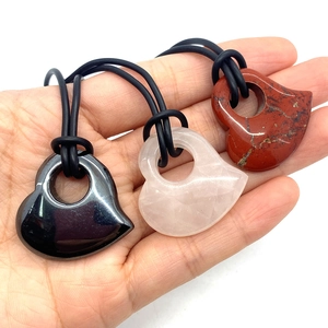 Natuursteen Hart Hanger Ketting Rozenkwarts Hematiet Rode Jaspis Sieraden Voor Vrouwen DIY Cadeaus