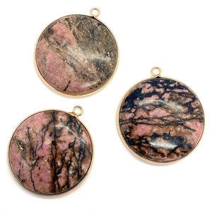 Natural rhodonite stone pendants with gold metal edges for DIY jewelry making