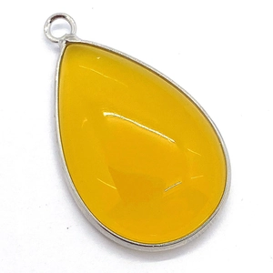 Natural yellow teardrop gemstone pendant with silver bezel for DIY jewelry making