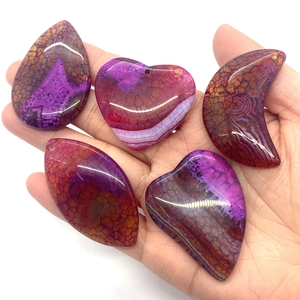 Natural crackle agate stone pendants in heart, moon and water drop shapes for DIY jewelry