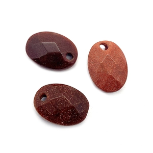 Faceted oval goldstone pendant with sparkling gold flecks for DIY jewelry making