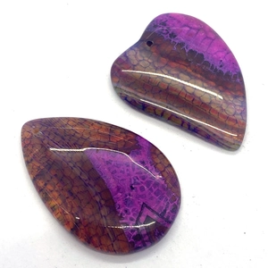 Natural dragon vein agate stone pendants in heart and water drop shapes for DIY jewelry