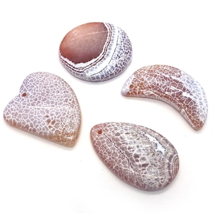 Set of natural dragon vein agate pendants in heart, crescent, and water drop shapes