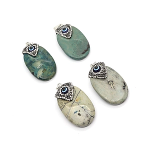 Natural stone turquoise oval pendants with diamond evil eye charms for necklace making